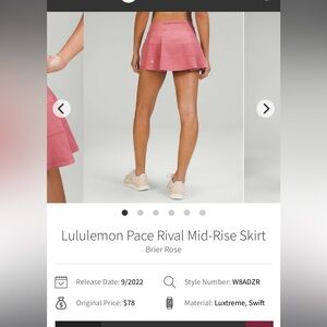 NWOT Women’s Lululemon Pace Rival Skirt Size 2